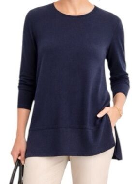 J.Jill 100% Merino Wool Layered Hem Tunic Sweater Navy Blue Lightweight Small